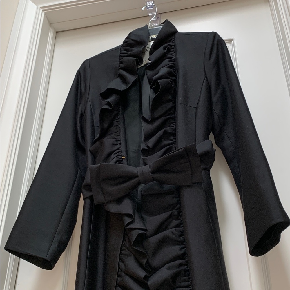 RARE 🖤 Black MILLY Ruffle Opera Bow Coat Jacket Blair Waldorf Gossip Girl Chic